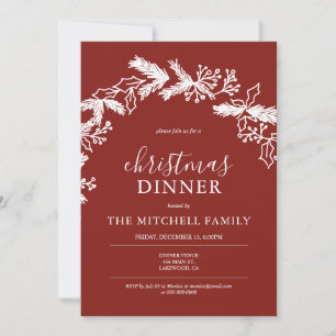 Invitation Dîner de Noël Pine Berry Wirlande rouge