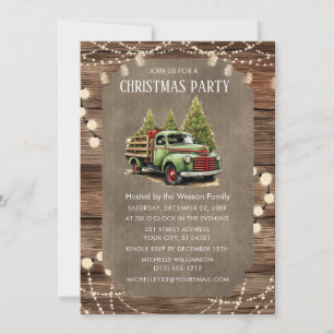 Invitation Dîner de Noël pour Camion Rustique en bois