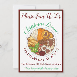 Invitation Dîner de Noël UK Festive British Food