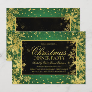 Invitation Dîner de Noël vert Gold Snowflics d'hiver