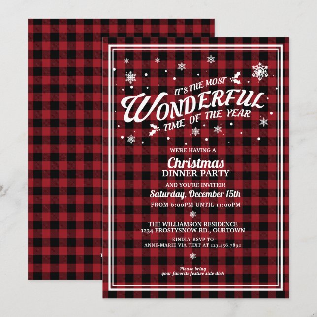 Invitation Dîner de Noël vintage rouge (Devant / Derrière)