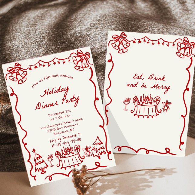 Invitation Dîner de Noël Whimsical à la main (Créateur téléchargé)
