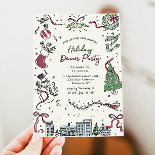Invitation Dîner de Noël Whimsical à la main
