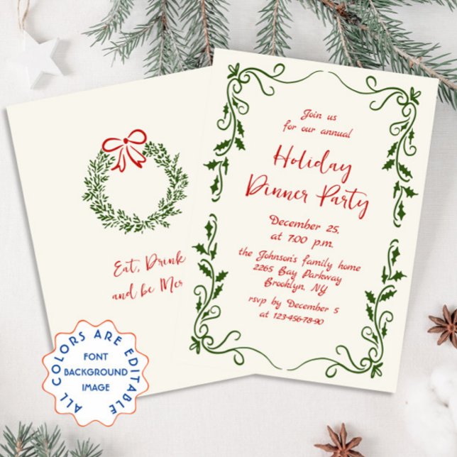 Invitation Dîner de Noël Whimsical à la main (Créateur téléchargé)