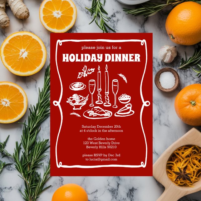 Invitation Dîner de Noël Whimsical Fête sur mesure (Whimsical Doodles Sketch Style Christmas Holiday Dinner Party CUSTOM Invitation
)