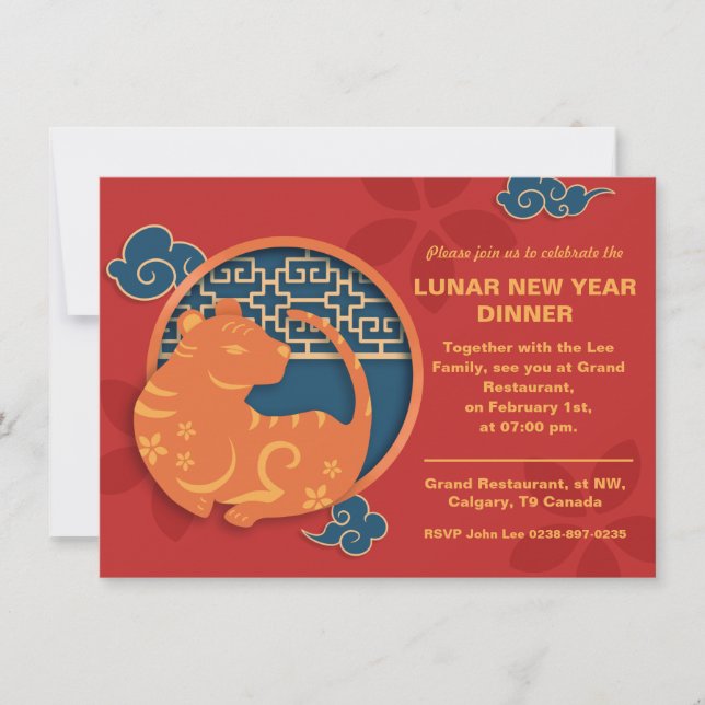 Invitation Dîner de Nouvel An Chinois Lunaire Gold Red Invita (Devant)