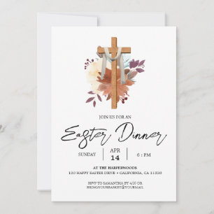 Invitation dîner de Pâques de printemps chrétien de la Croix