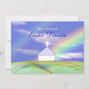Invitation Dîner de Pâques Église et Arc-en-ciel