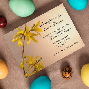 Invitation Dîner de Pâques Fleurs Forsythia Jaunes