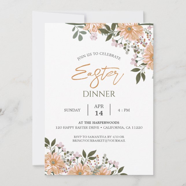 Invitation dîner de Pâques floral aquarelle de printemps (Devant)