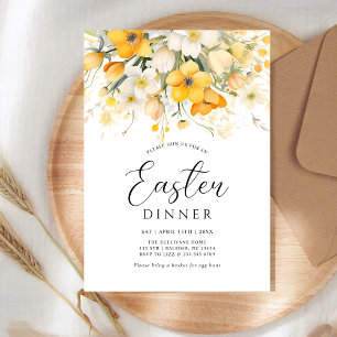 Invitation Dîner de Pâques Floral Jaune Moderne de Printemps
