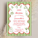 Invitation Dîner de pasta italien des années 30 40e fête d'an<br><div class="desc">Invitation anniversaire 40 ans sur le thème Italien - Modèle éditable et imprimable pour elle - Palette de couleurs vert olive et rouge</div>