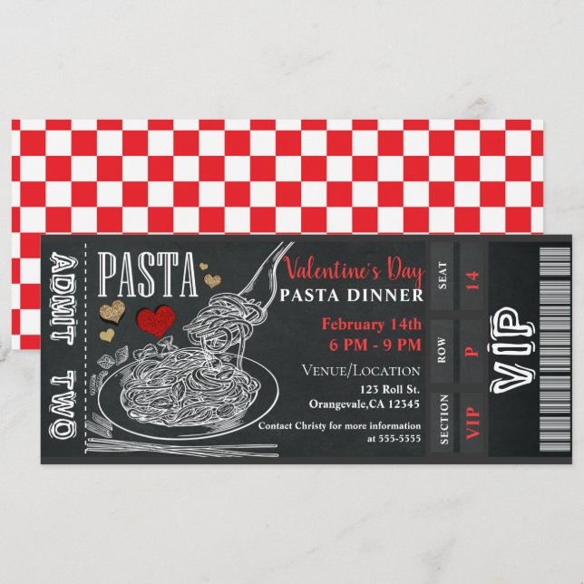 Invitation Dîner de pâtes craie Saint-Valentin dîner en amour (Devant / Derrière)