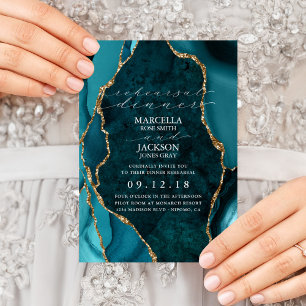 Invitation Dîner de préparation turquoise, Gold & Marble Agat