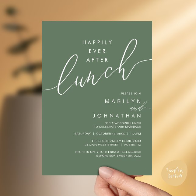 Invitation Dîner de réception de mariage après un heureux pou (Happily Ever After Lunch Wedding Reception Invitation Card in Sage Green)