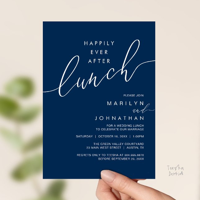 Invitation Dîner de réception de mariage de conte de fées (Happily Ever After Lunch Wedding Reception Invitation Card in Navy Blue)