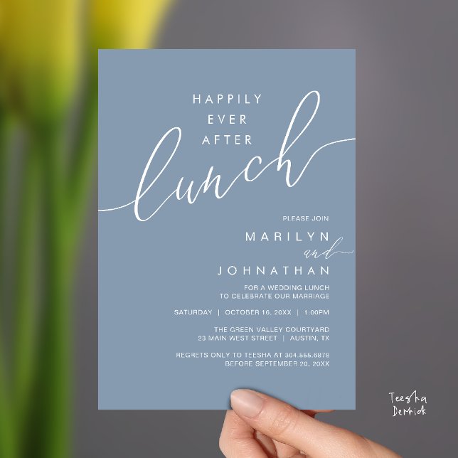 Invitation Dîner de réception de mariage de conte de fées (Happily Ever After Lunch Wedding Reception Invitation Card in Dusty Blue)
