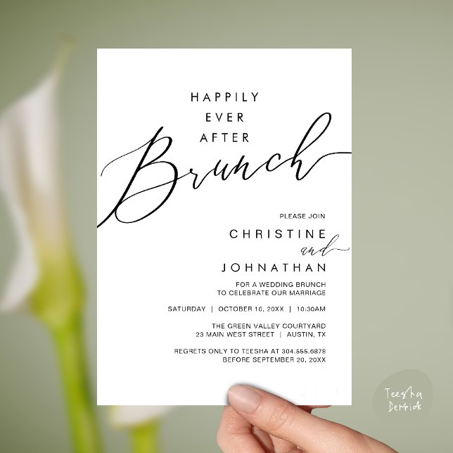 Invitation Dîner de réception de mariage de conte de fées (Happily Ever After Brunch Post Wedding Reception Invitation Card in Black White)