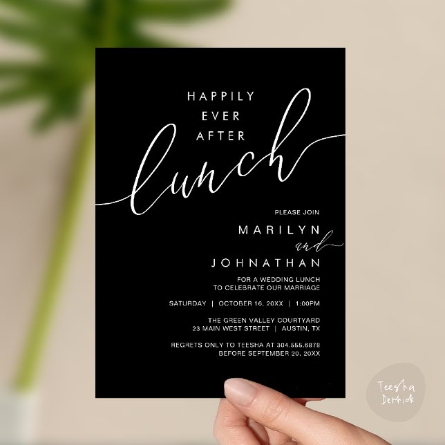 Invitation Dîner de réception de mariage heureux pour toujour (Happily Ever After Lunch Wedding Reception Invitation Card in Black White)