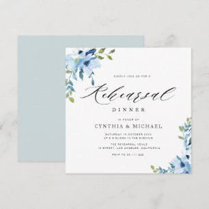 Invitation dîner de répétition à fleurs bleu et blanc 