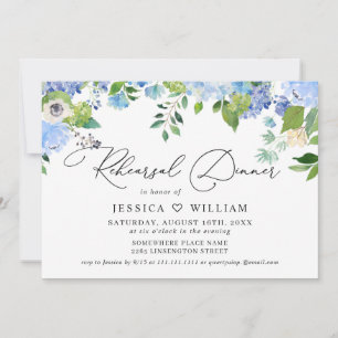 Invitation Dîner de répétition à l'aquarelle Hydrangea Bleue 