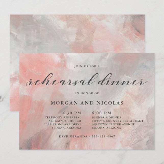 Invitation Dîner de répétition Abstrait de corail poussiéreux (Devant / Derrière)