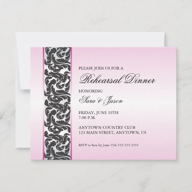 Invitation Dîner de répétition Accent Rose Swirly (Devant)