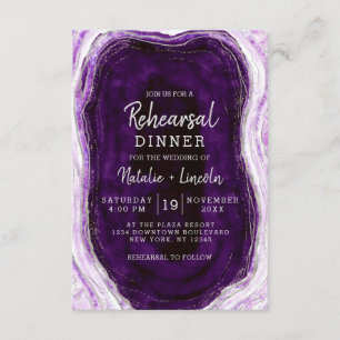 Invitation Dîner de répétition Amethyst Purple & Silver Geode