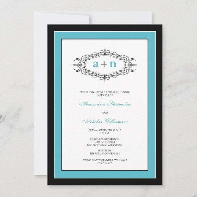 Invitation Dîner de répétition (aqua) (Devant)
