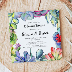 Invitation Dîner de répétition aquarelle cactus et succulente