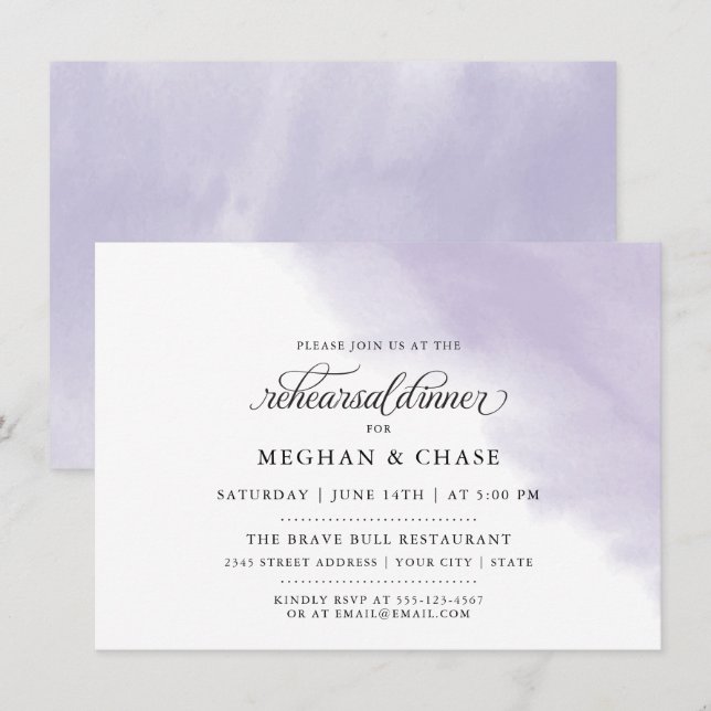 Invitation Dîner de répétition | Aquarelle lilas améthyste  (Devant / Derrière)