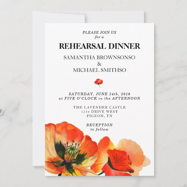 Invitation Dîner de répétition aquarelle verdure de pavot (Devant)