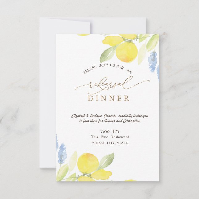 Invitation Dîner de répétition Aquarelles Citrons (Devant)