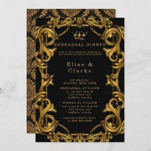 Invitation Dîner de répétition Art Déco Black Gold Royal