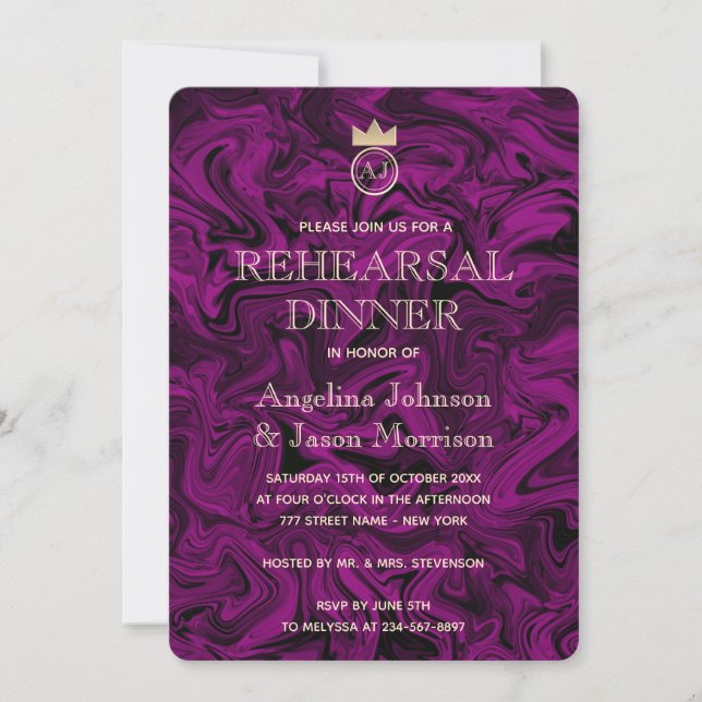 Invitation Dîner de répétition au monogramme royal (Devant)