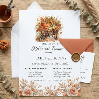 Invitation Dîner de répétition automnal Bohème Fleurs Citroui