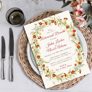 Invitation Dîner de répétition aux fleurs sauvages jaunes et