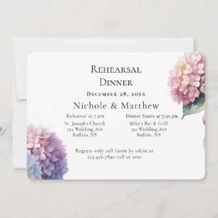 Invitation Dîner de répétition aux Hortensias à l'aquarelle é