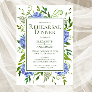 Invitation Dîner de répétition aux hortensias bleus