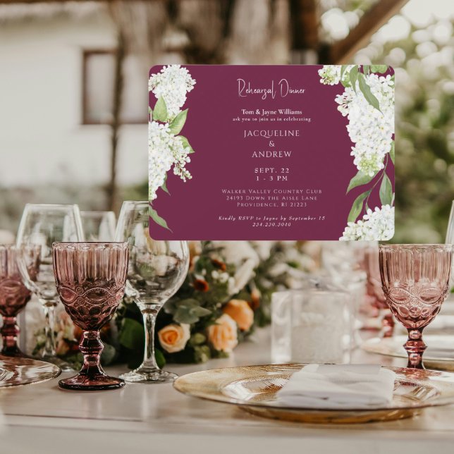 Invitation Dîner de répétition aux hydrangeas blancs de Bourg (Créateur téléchargé)