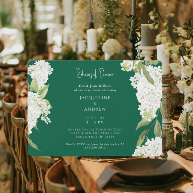 Invitation Dîner de répétition aux hydrangeas blancs et verts (Créateur téléchargé)