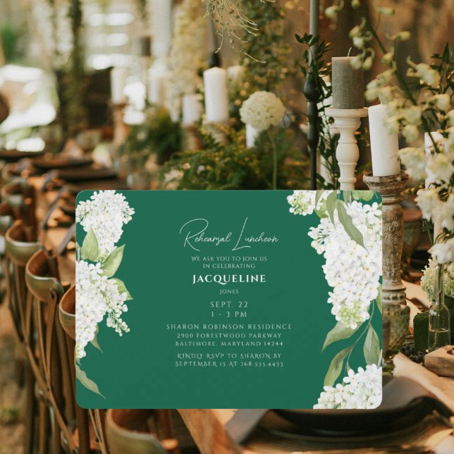 Invitation Dîner de répétition aux hydrangeas verts émeraude  (Créateur téléchargé)
