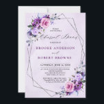 Invitation Dîner de répétition aux tons violets rose vif<br><div class="desc">L'invitation à la répétition d'été fleurie moderne présente un bouquet de pivoines roses aquarelles dans les tons de prune violette brillante,  rose,  rose,  sauge avec des feuilles botaniques verdoyants et eucalyptus avec cadre géométrique noir brillant.</div>