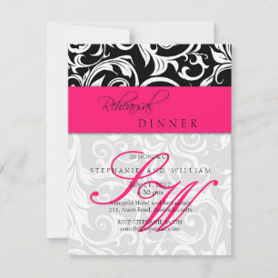 Invitation Dîner de répétition avec un monogramme rose chaud