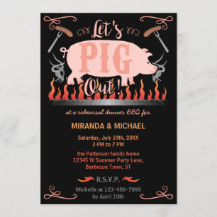 Invitation Dîner de répétition Barbecue BBQ Funny Pig Mariage