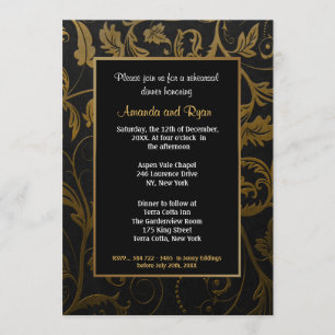 Invitation Dîner de répétition Black and Gold Damask Invitati