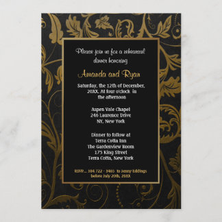 Invitation Dîner de répétition Black and Gold Damask Invitati
