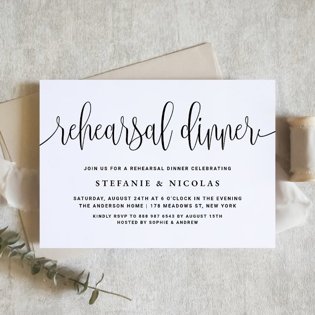 Invitation Dîner de répétition Black Pretty Calligraphy (Créateur téléchargé)