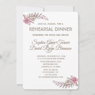 Invitation Dîner de répétition blanc floral Chic Marsala Maro