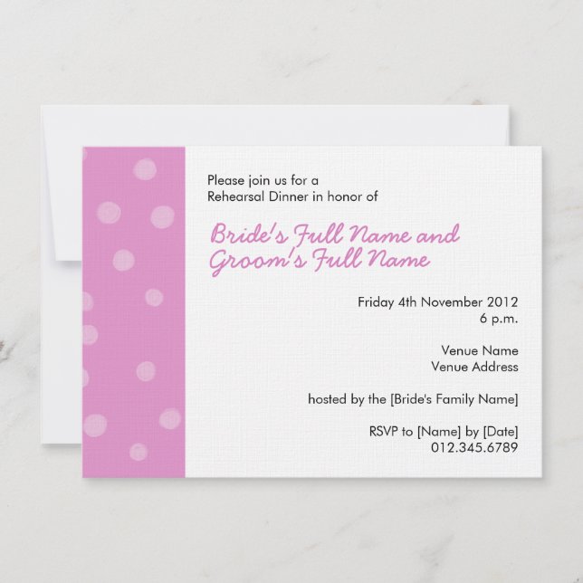 Invitation Dîner de répétition blanc rose avec points peints  (Devant)